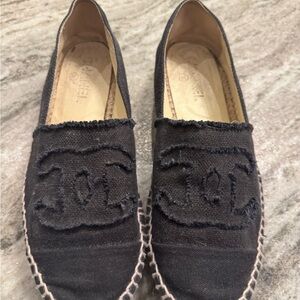 CHANEL Black Canvas Espadrilles with Quilted CC Detail